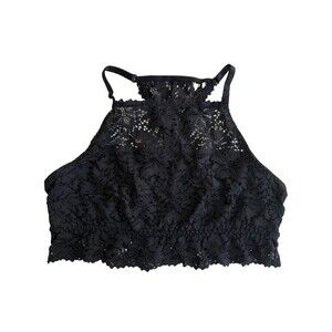 Aerie Black Lace Bralette Womens Large High Neck Racerback Adjustable Straps